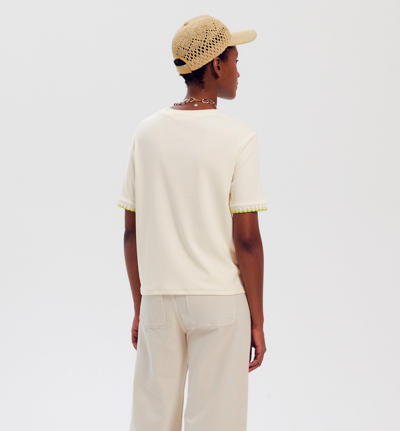 T-shirt détail crochet Femme - Ecru