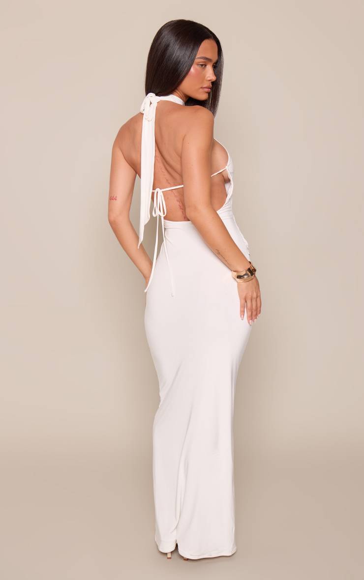 Crème Robe Maxi En Jersey Double Épaisseur À Encolure Bateau Et Détail Cache-cœur