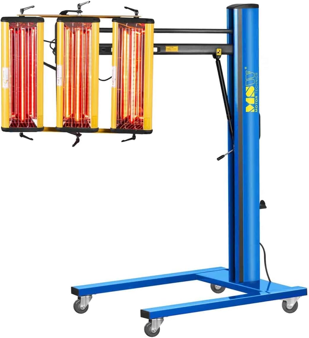 MSW Lacktrockner Infrarot Trockner Strahler IR-DRYER3000.2 (3300 W, 3 Strahler, 40–100 °C, Trocknungsfläche 1200 x 1000 mm, Max. Höhe 265 cm, Timer 1–99 min)