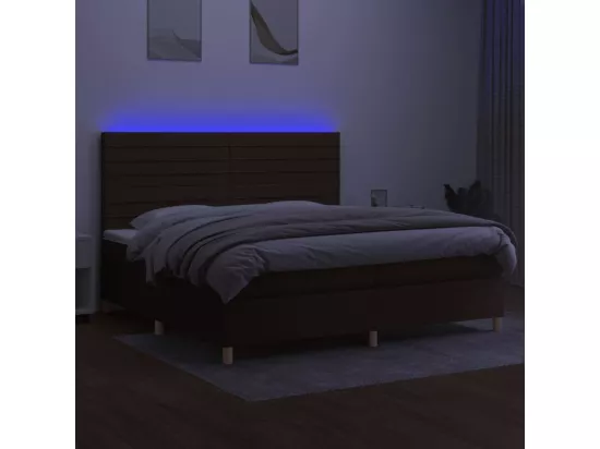 Sommier tapissier matelas et LED Marron foncé 200x200 cm Tissu
