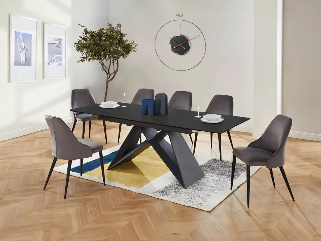 Table à manger extensible LIBSY - 6 à 8 personnes - Céramique et Métal - Noir de Maison Céphy