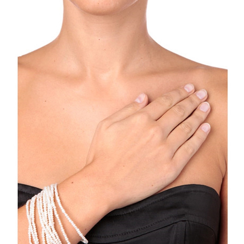 Bracelet Femme Multi Rangs en Perles de culture d'eau douce Blanches et Fermoir en Argent 925/1000