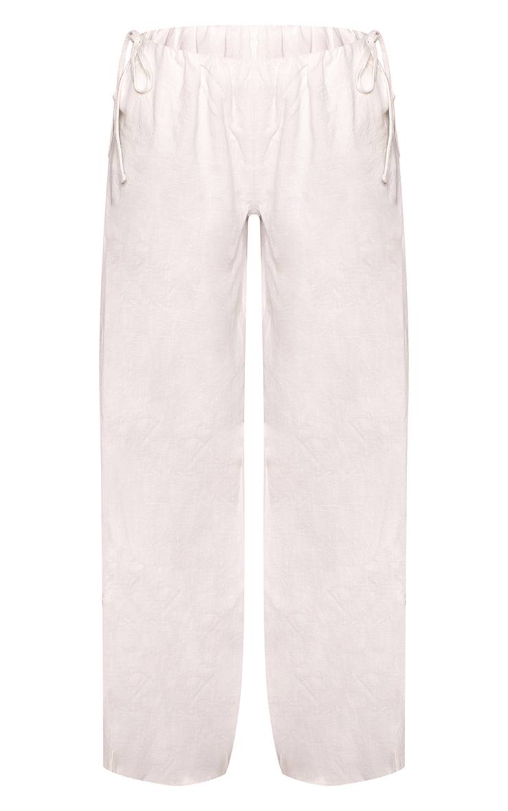 Blanc Pantalon Large Taille Haute En Lin Premium Avec Détail De Liens Latéraux