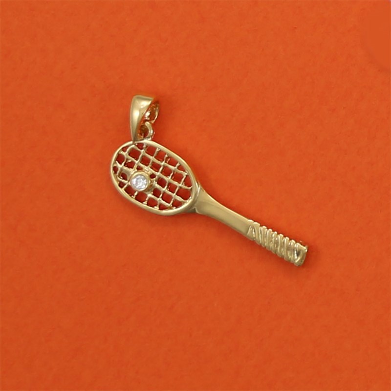 Pendentif raquette de tennis et balle de tennis strass - Plaqué or