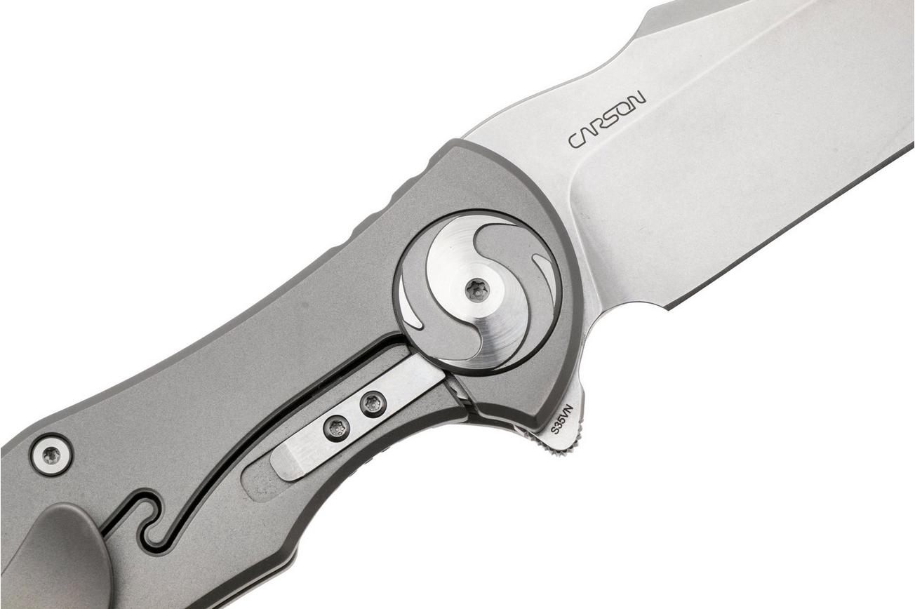 Real Steel Exorcist 9421, Stonewashed CPM S35VN, Sandblasted Titanium, Natural Micarta Inlays zakmes, Carson Huang design