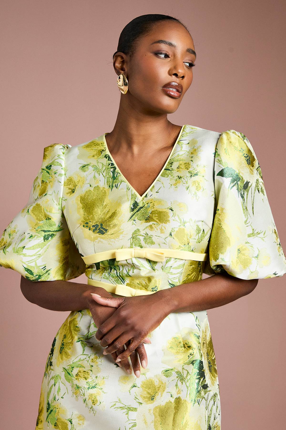 Coast Robe Mini à Manches Bouffantes Jacquard Floral