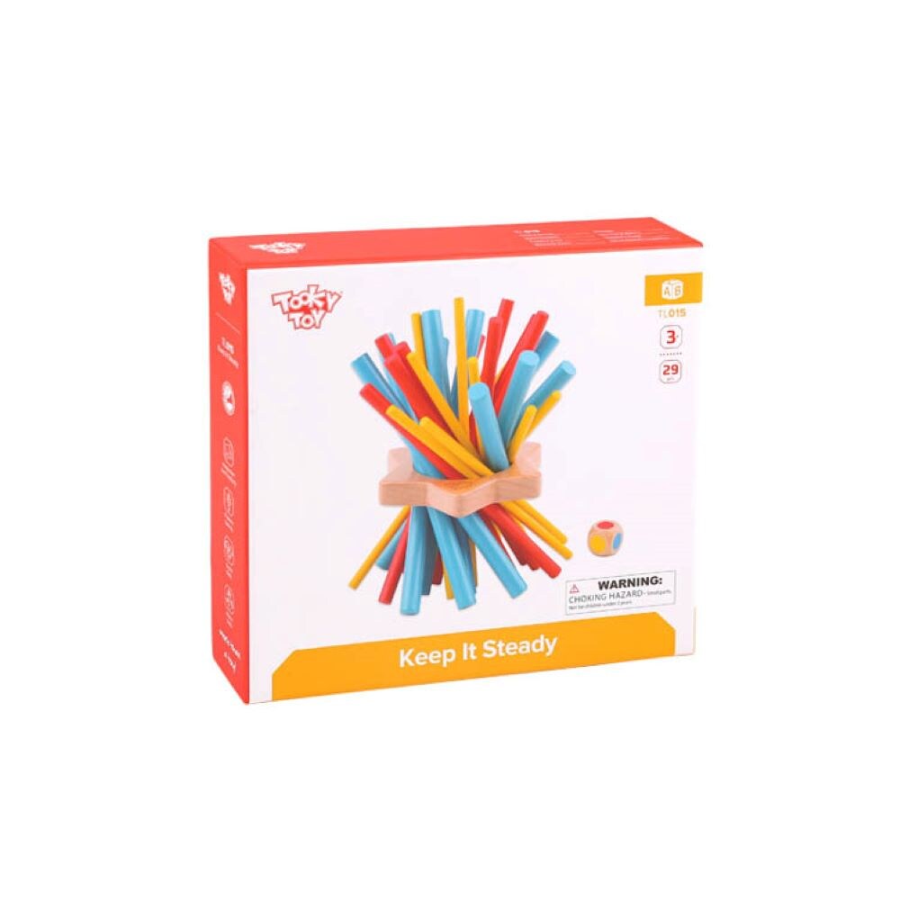 Tooky Toy Holzspiel TL015 Geschicklichkeitsspiel Stäbchenspiel 29-teilig Würfel bunt