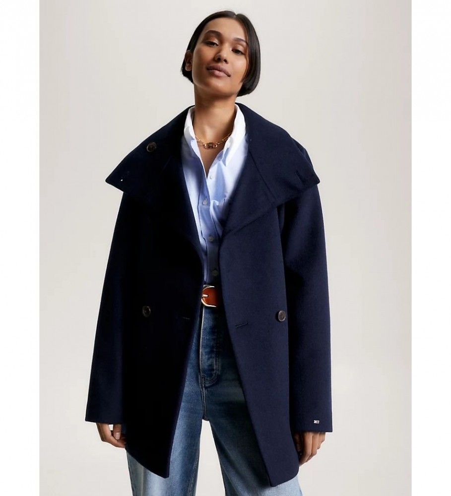 Jaqueta Tommy Hilfiger com gola alta e cinto - Azul-marinho