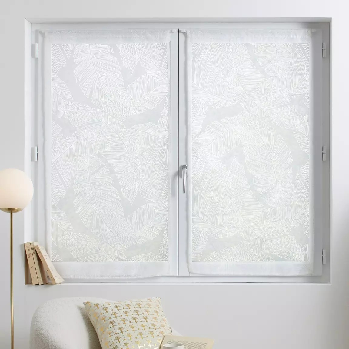 Paire de voilages passe-tringle (60 x 120 cm) Feuilles Blanc