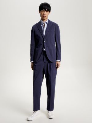Blazer slim fit em sarja tingida em peça