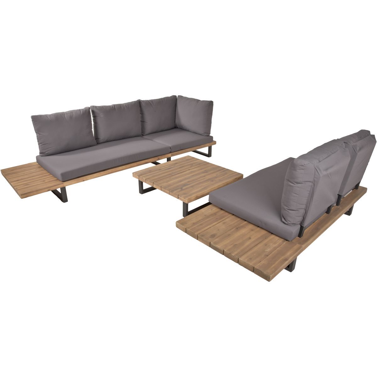 4-teilige Lounge-Gruppe ACAPULCO - grau-teak - Akazie massiv