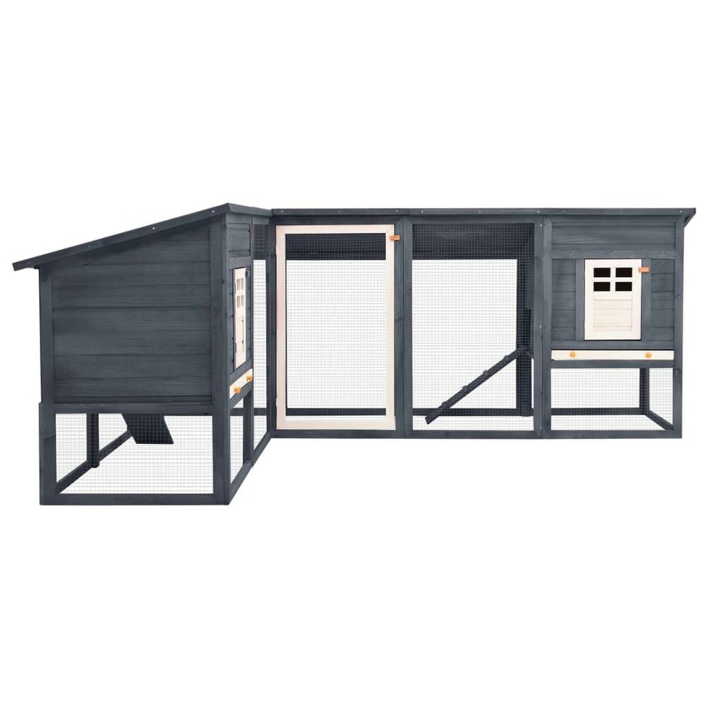 Clapier cage d'extérieur 250 x 192 x 105 cm avec piste gris et blanc bois de sapin