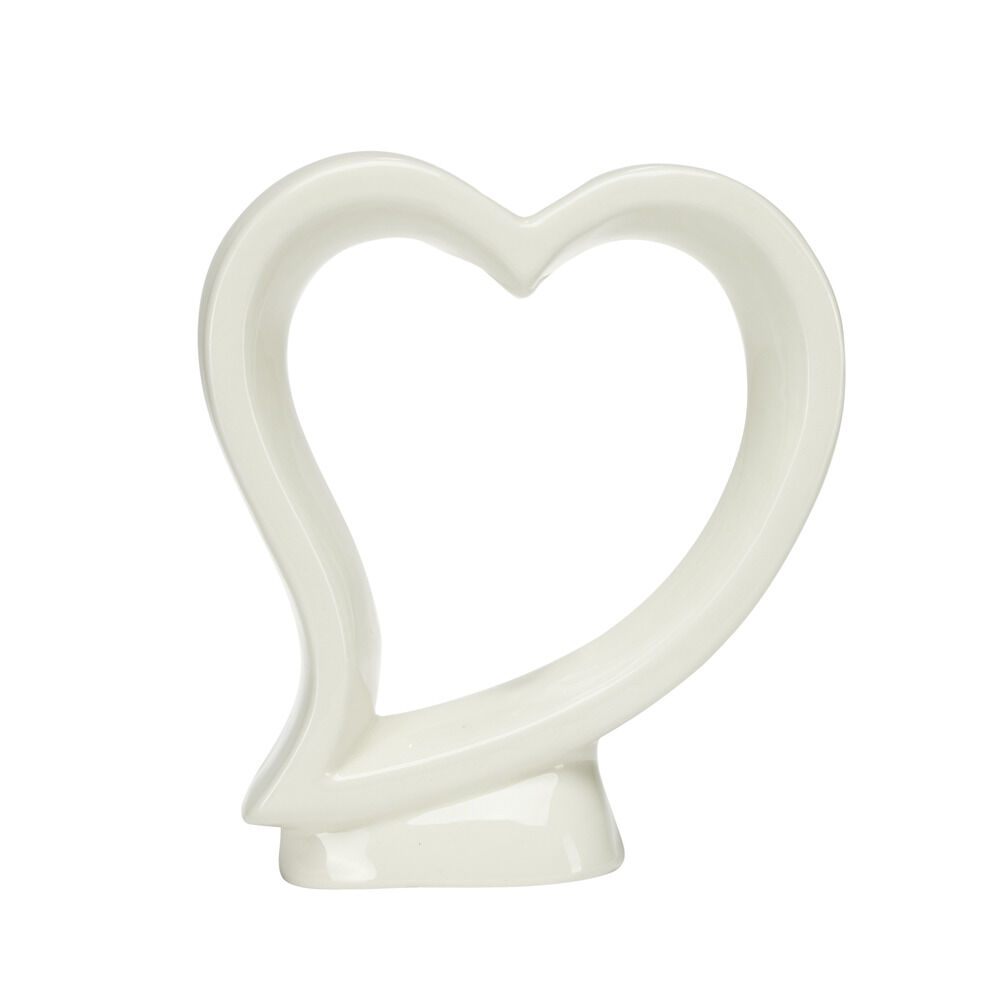 Vase en céramique forme coeur blanc avec soliflore en verre 6,5x17xH19cm