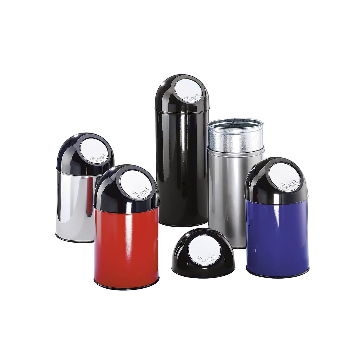 PROREGAL Classic Afvalbak met Push-deksel en Binnenemmer, 30 Liter, HxBxD 56 x 31 x 31 cm, Metaal, Zwart