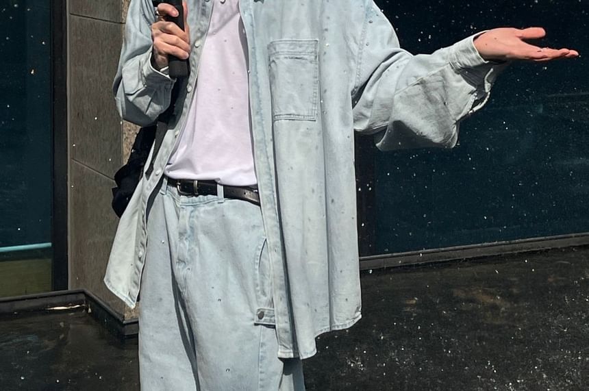 SeoulPop - Losvallend denim overhemd met lange mouwen