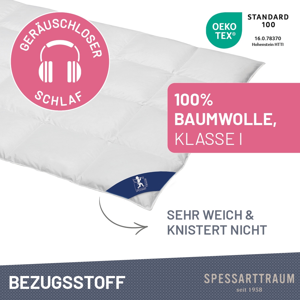 SPESSARTTRAUM Gänsedaunenbettdecke »Premium****, hergestellt in Deutschland, Bettdecken für Sommer, Winter« leicht Füllung 100GaensedaunenKlasse1Downpasszertifiziert 1 Stk. tlg. 4 Wärmeklassen & 5 Grössen, Bestseller