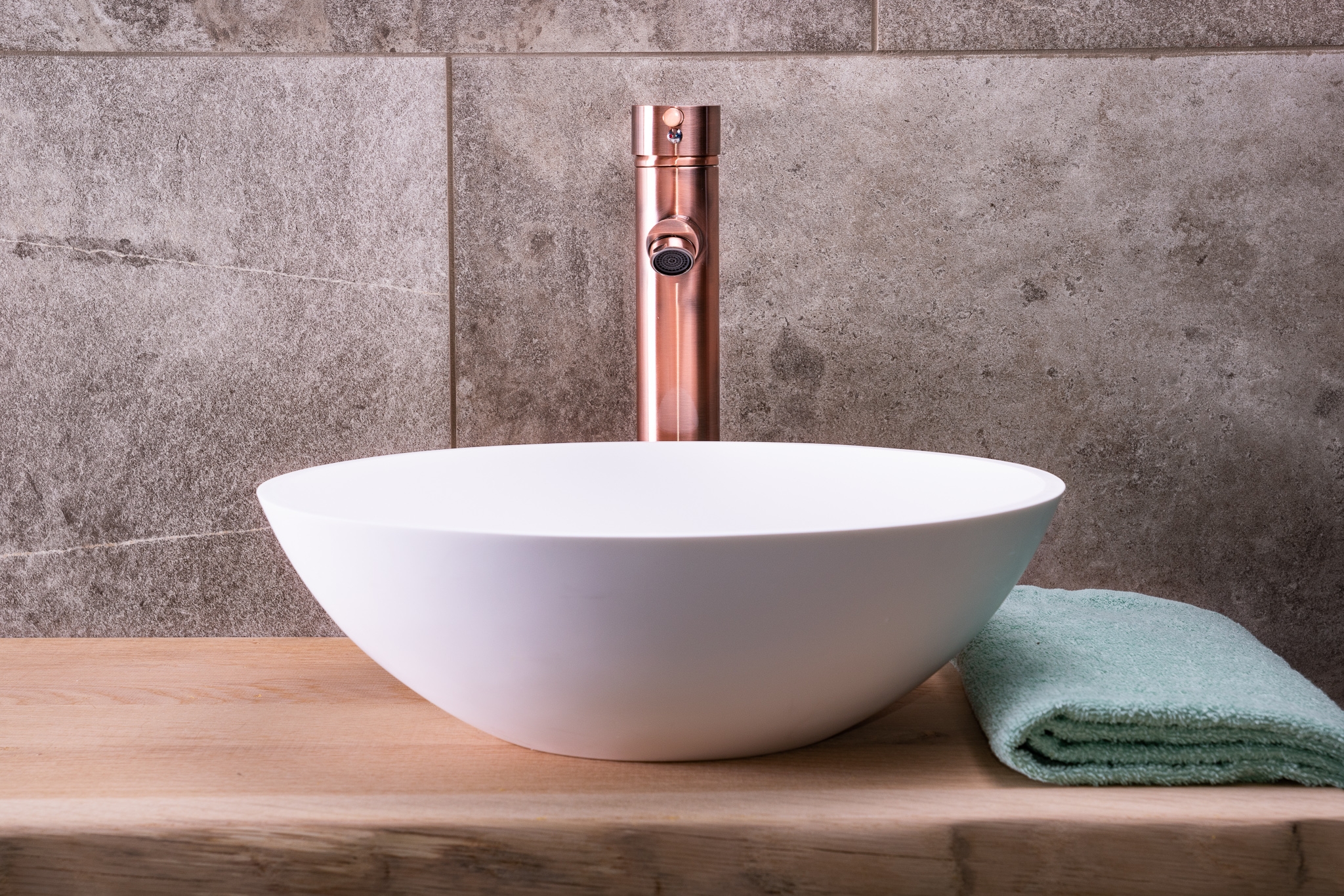 Saniclear Solid Surface waskom set incl. hoge kraan koper