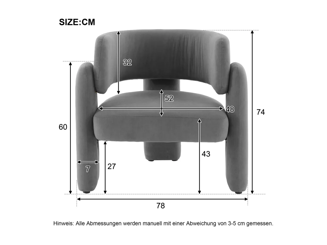 Fauteuil Lounge Moderne Gris, Siège Individuel Compact 78x52x74 cm, Robuste Structure, Charge Maximale 250 lbs, Confort Ergonomique