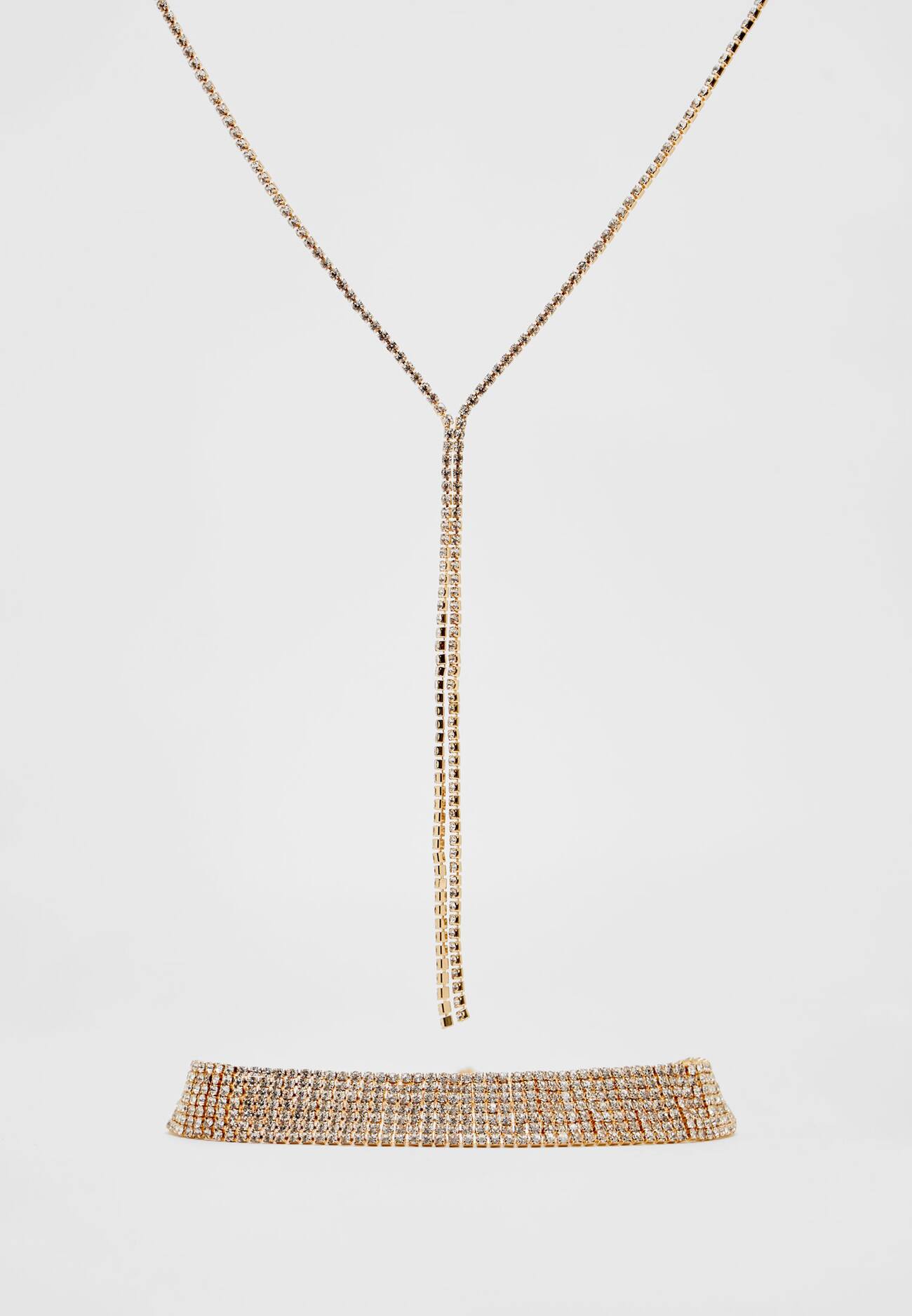 Conjunto de 2 colares com strass