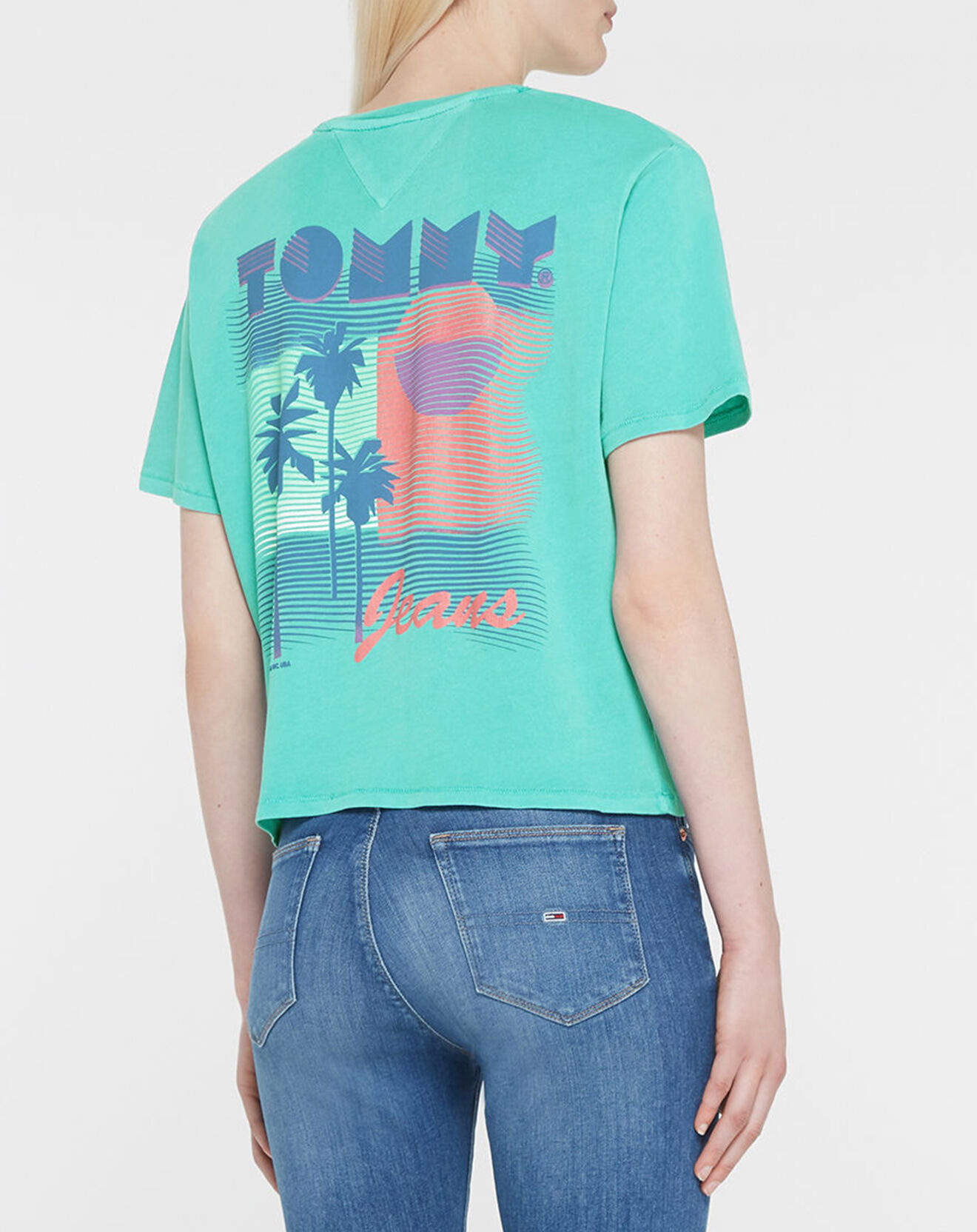 Tommy Jeans T-Shirt 100% Coton Bio Crop Vintage vert