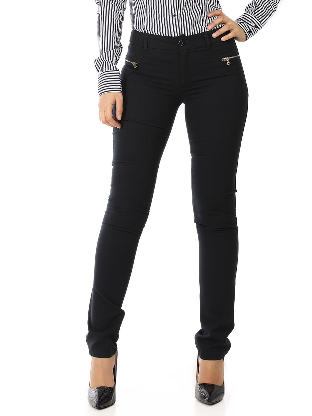 Pantalon slim en toile avec zips- Noir