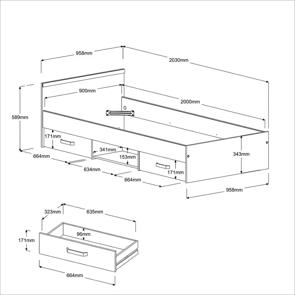 Bed Natan incl. lades - wit - 90x200 cm