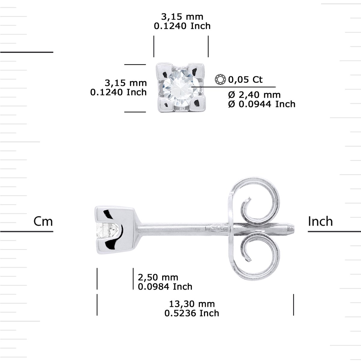 Boucles d'Oreilles Solitaires Diamants 0,10 Cts Or Blanc 18 Carats