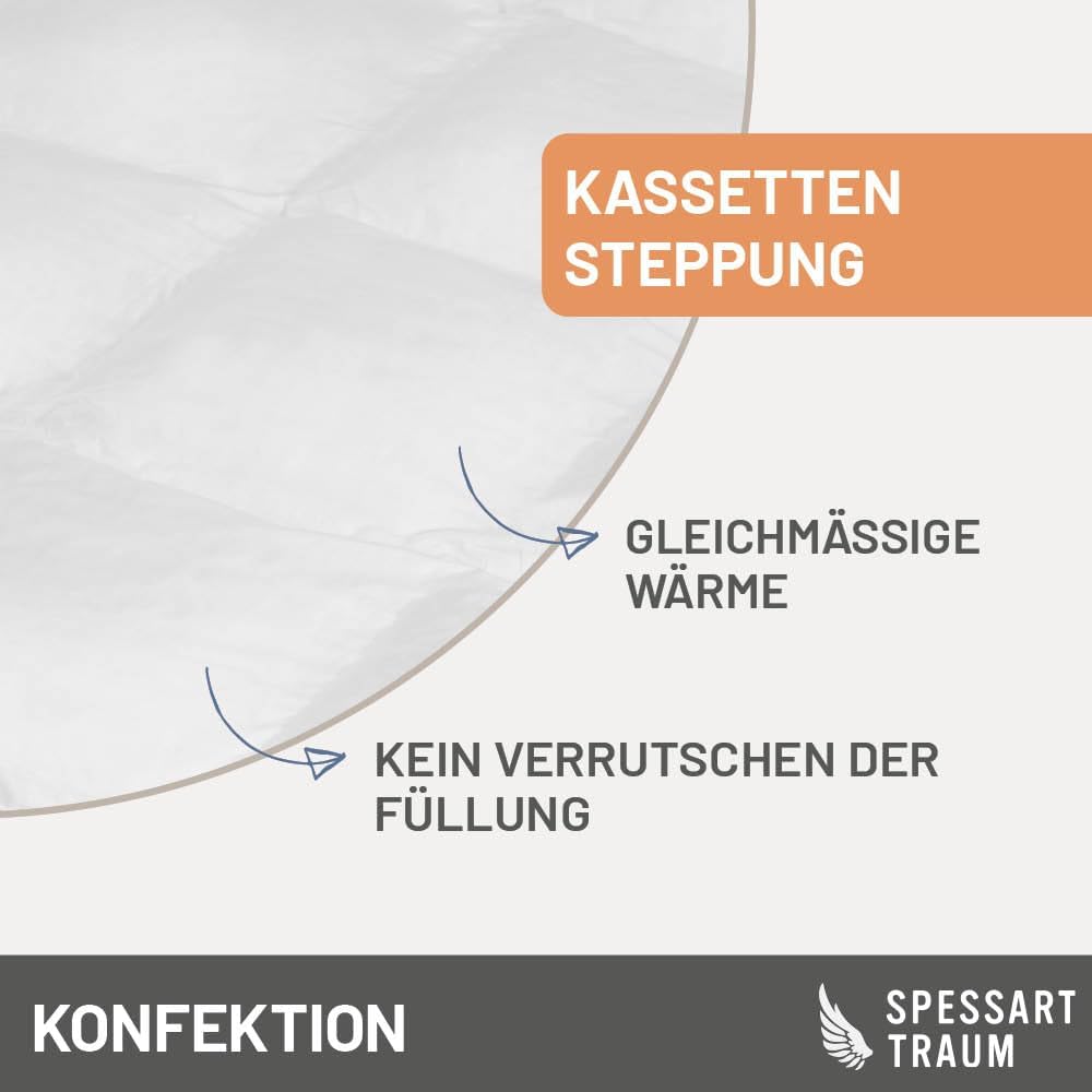 Daunendecke 155x220 cm Ganzjahr normal | 100% Daunen | 730g Füllgewicht | Allergiker geeignet (Nomite) | Oeko-TEX | Made in Germany