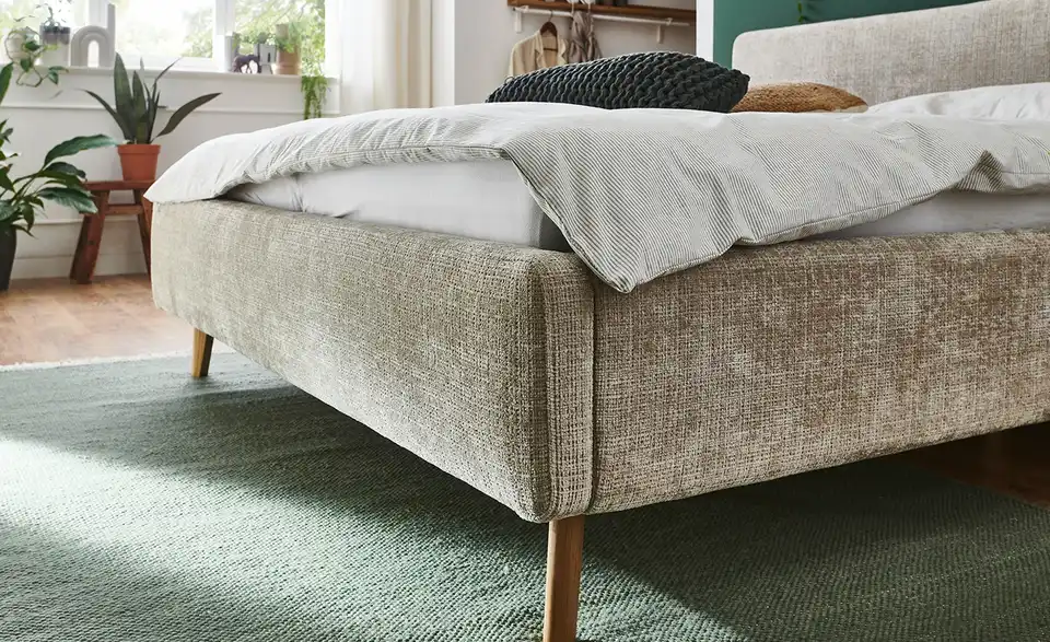 Polsterbettgestell Mattis Beige Bouclé 140 cm mit Bettkasten