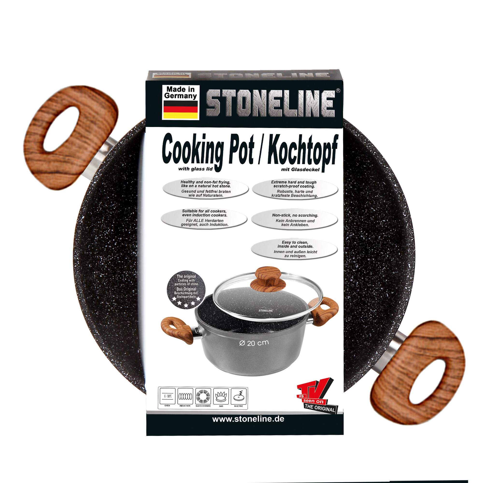 STONELINE® Back to Nature Kochtopf 20 cm, mit Glasdeckel, Made in Germany