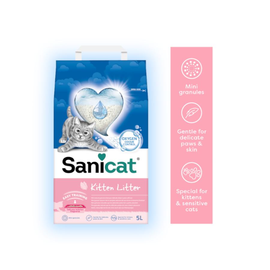 Areia higiênica superabsorvente Sanicat Kitten para gatinhos