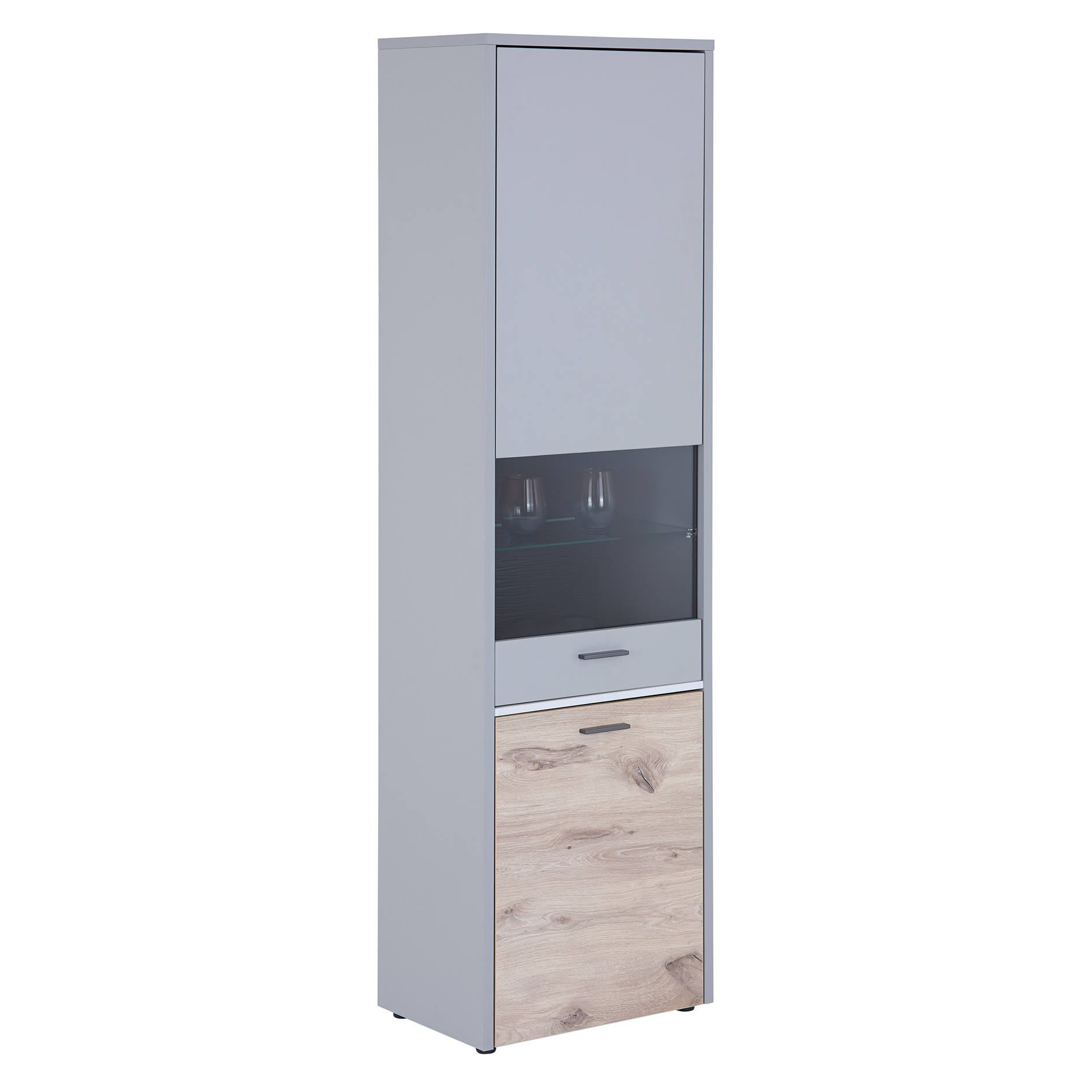 Standvitrine DYNAMIC - Nox Oak-hellgrau - mit Beleuchtung