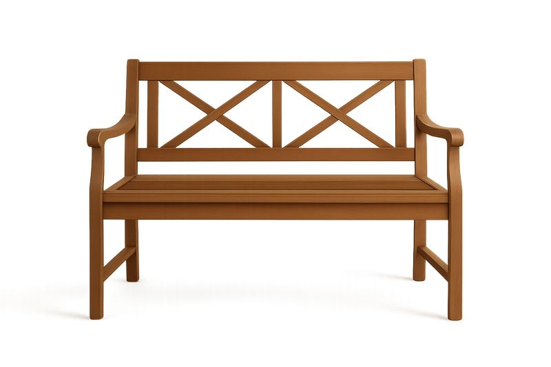 Holzbank mit Kreuzrückenlehne aus Teakholz  Braun 120x57x89cm(LxBxH)