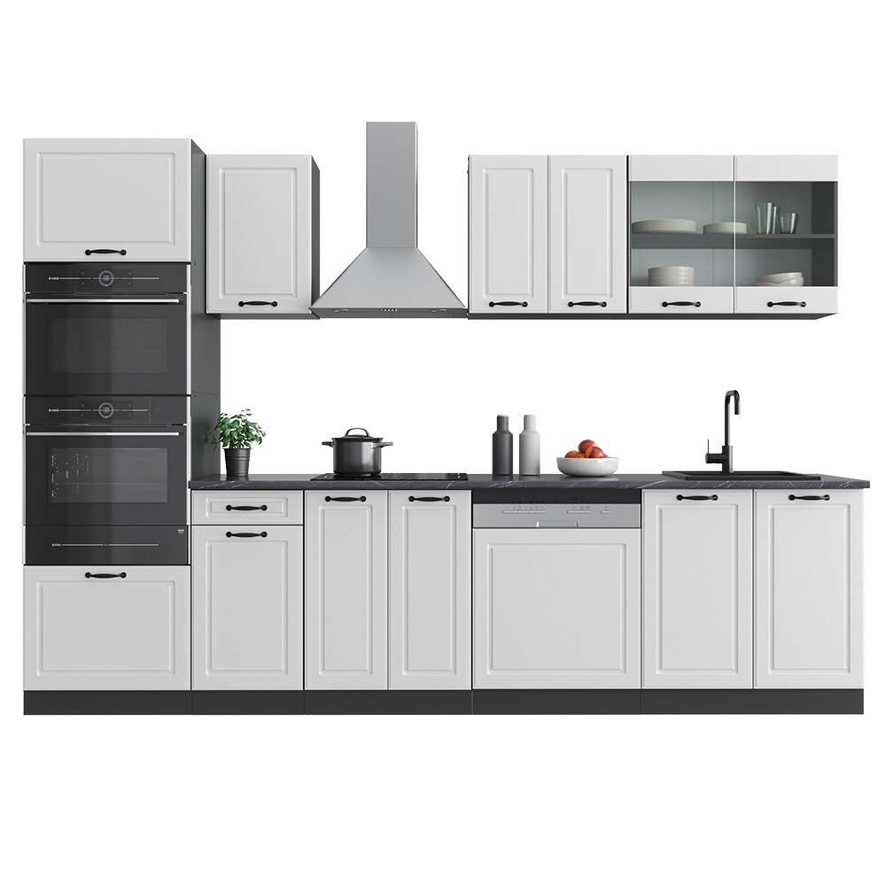 Vicco Küchenzeile Küchenblock Einbauküche R-Line 300 cm Landhaus Anthrazit MUS