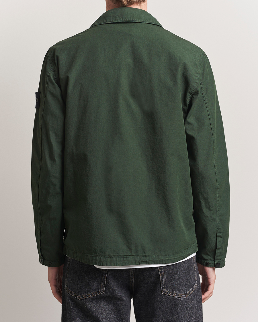 Stone Island Garment Dyed Organic Cotton Zip Overshirt Green