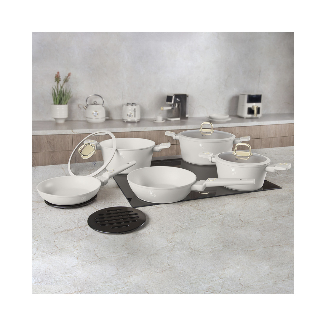 Berlinger Haus 10-teiliges Kochgeschirr-Set matt cream Sahara Collection