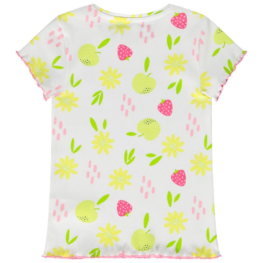 T-shirt manches courtes imprimé effet côtelé pour fille - Blanc