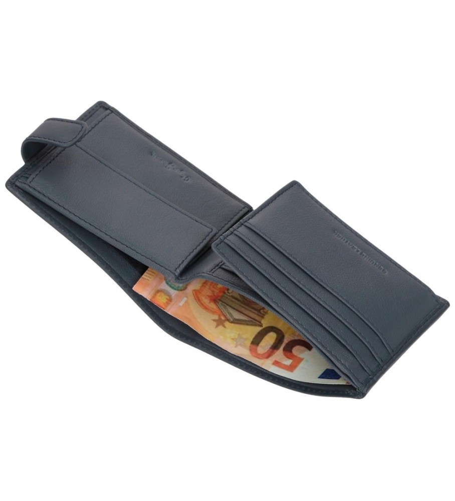 Carteira vertical Pepe Jeans Staple em couro azul marinho com fecho de clique.