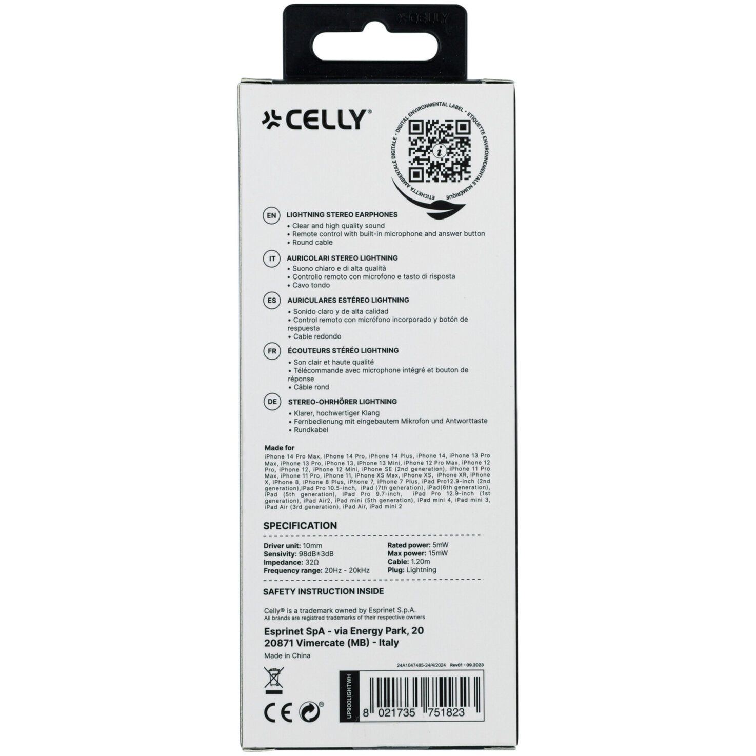 Celly Kopfhörer Lightning weiss