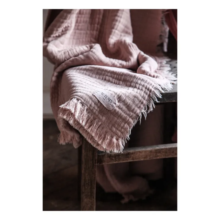 Autumn Plaid Loulou frangé en double gaze de coton bio | Vieux Rose
