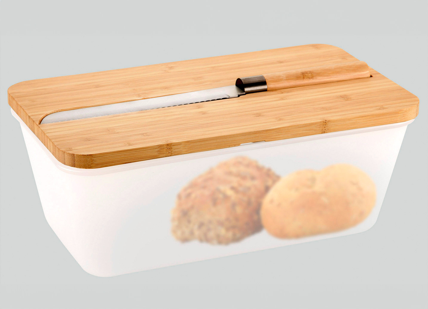Brotbox mit integriertem Brotschneidemesser