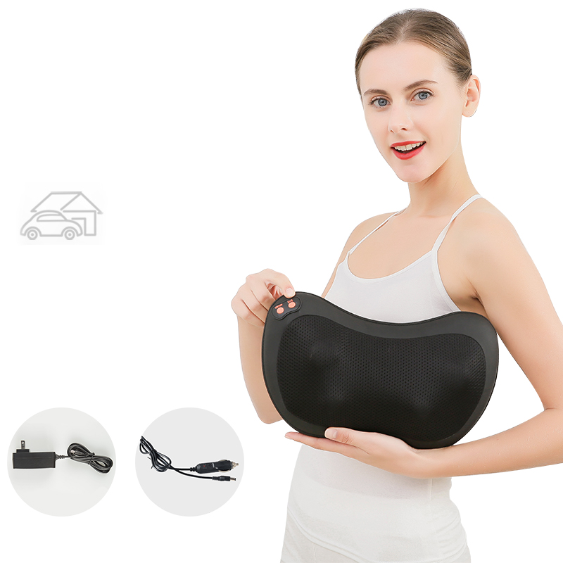 (31x19cm) Nacken Massage Kissen Tiefenknetmassage Massagegerät mit Wärmefunktion 4 Massagebälle - Schwarz