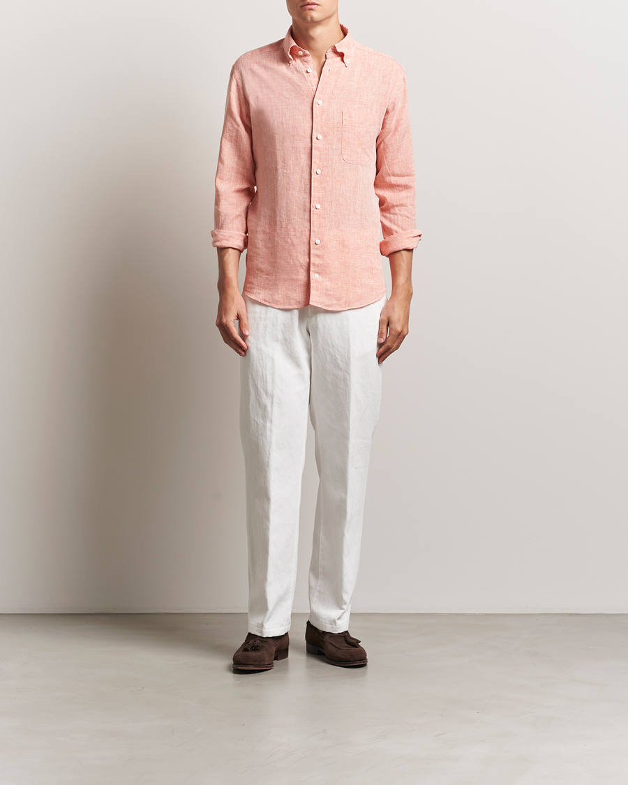 Eton Slim Fit Linen Button Down Shirt Orange