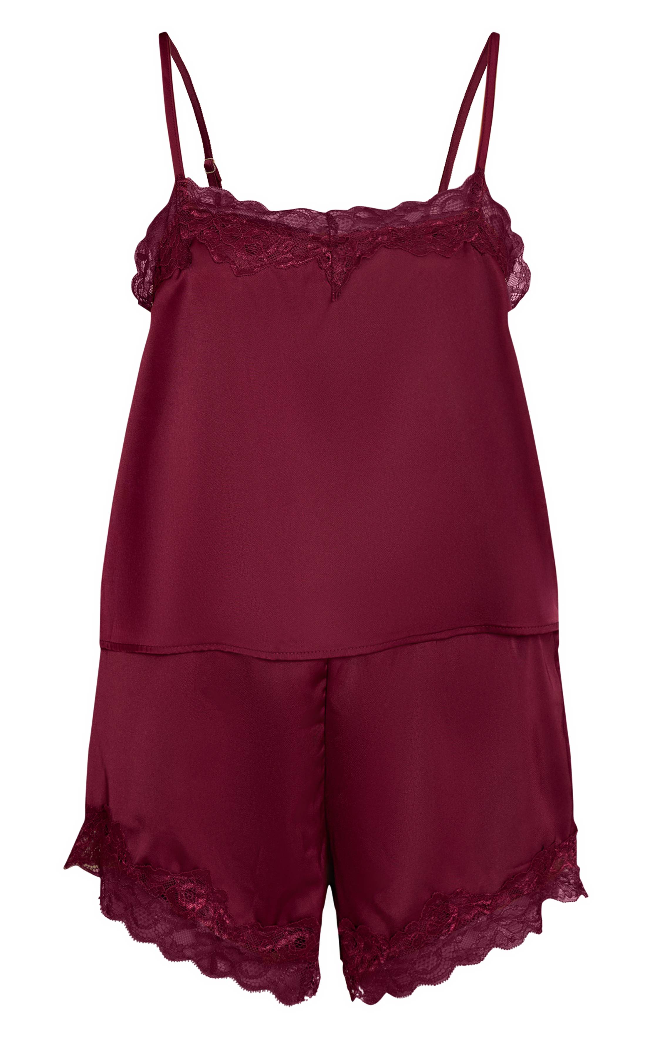Rouge Bordeaux Ensemble De Nuit En Satin Avec Sac Cadeau