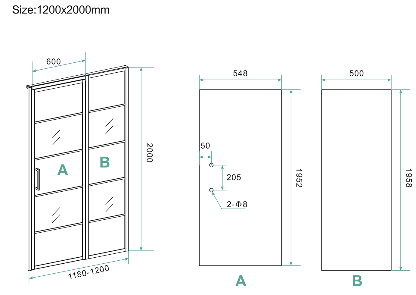 Mueller Skyline nisdeur met vaste wand 120x200 mat zwart anti-kalk