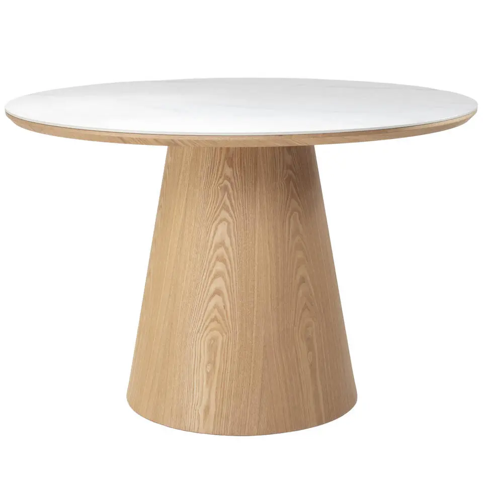 Eettafel Wit Keramiek/Naturel - Ø115x77cm - Alba