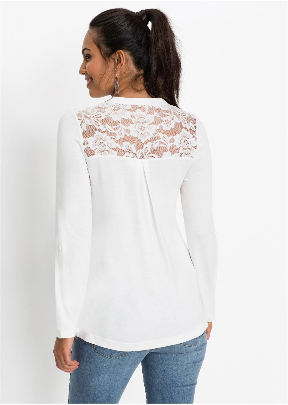T-shirt Henley à empiècement dentelle