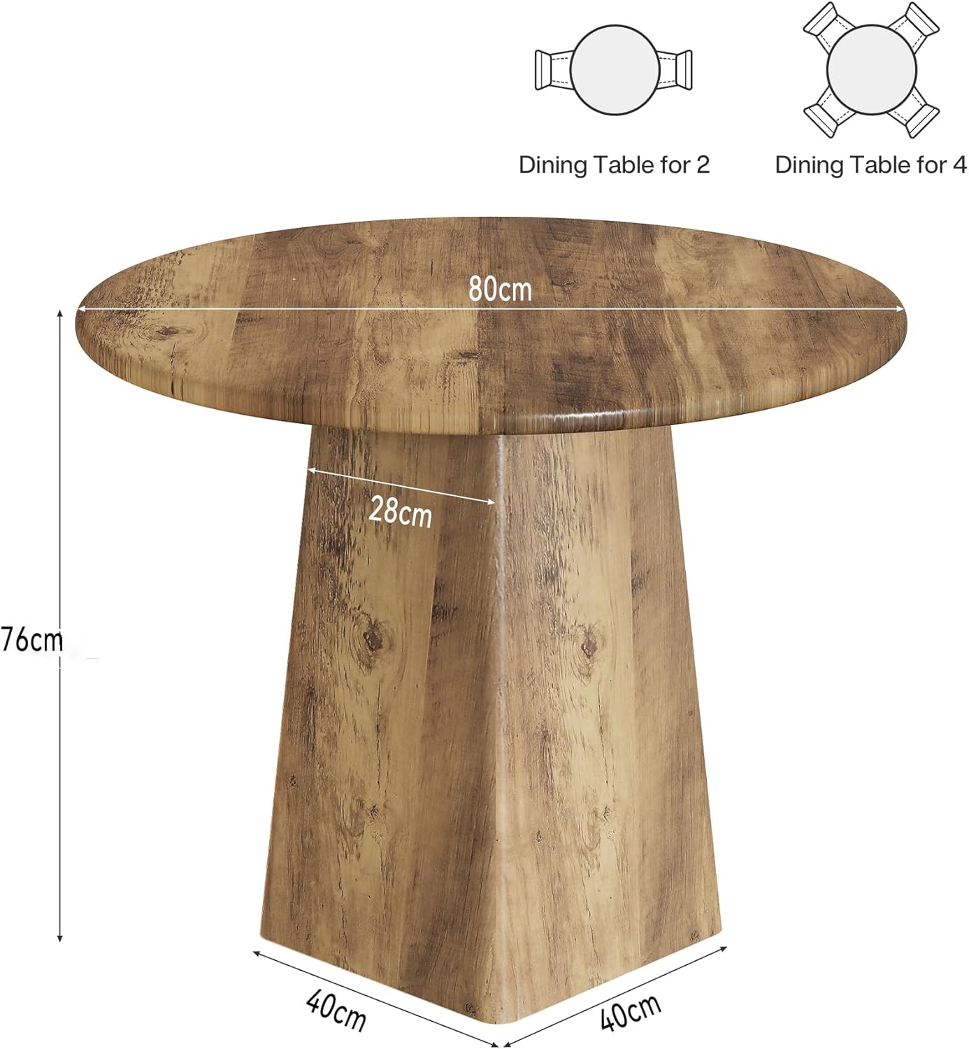 Tribesigns 80 cm runder Esstisch für 2–4 Personen, Kleiner Küchentisch im Landhausstil mit quadratischem Untergestell für Esszimmer und Wohnzimmer, rustikales Braun