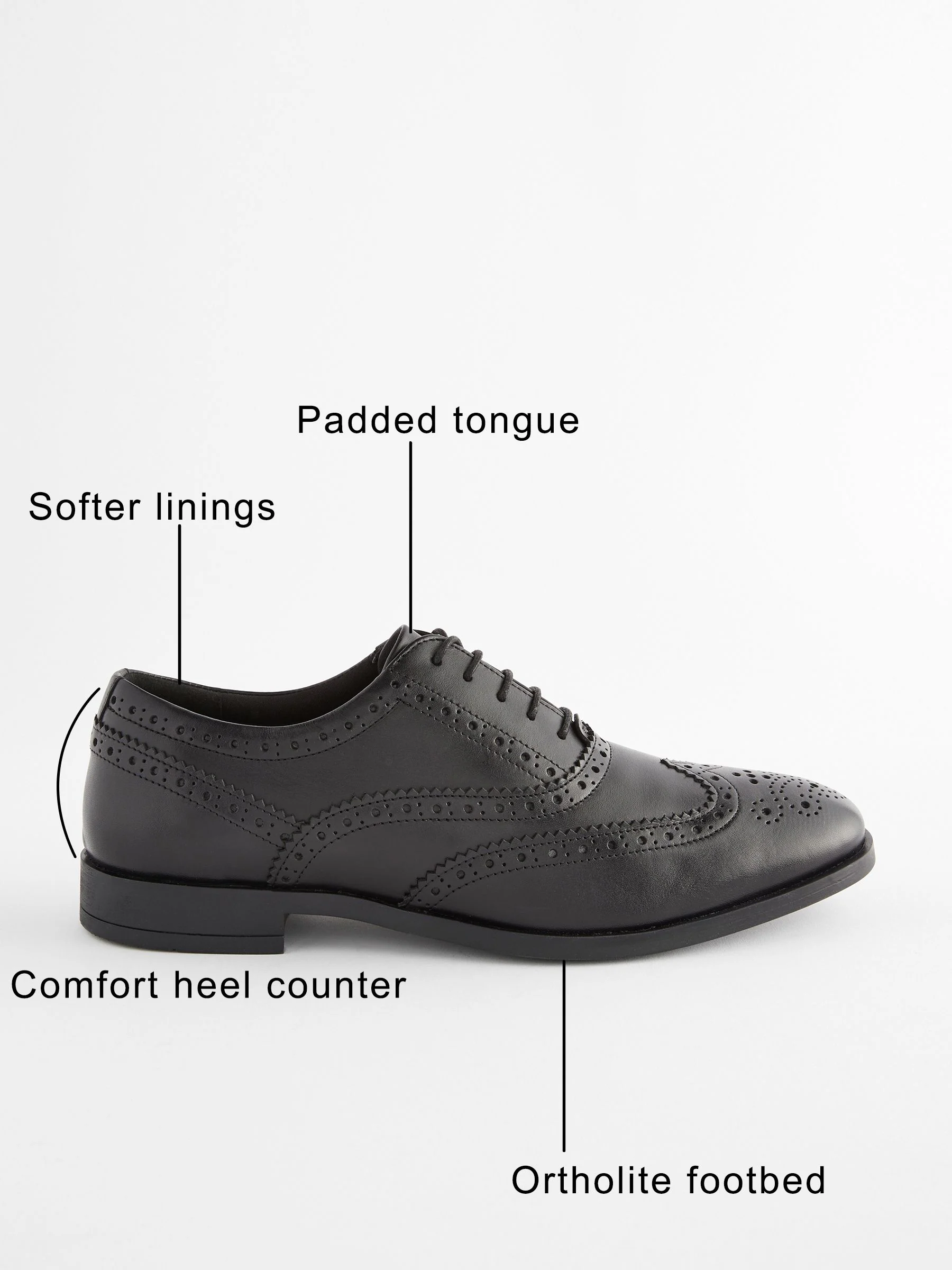 Zwart - Wijde pasvorm - Leren Oxford brogues