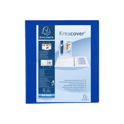 Exacompta Kreacover - Classeur à anneaux personnalisable - Dos 70 mm - A4 Maxi - bleu - 3 pochettes extérieures